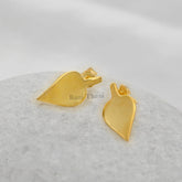 Handmade Plain Silver Leaf Design Stud Earrings-18k Gold Plated Sterling Silver Earrings-Elegant Earrings-Christmas Gift Earrings